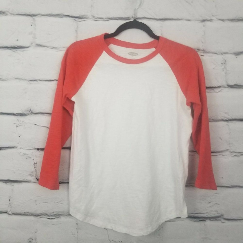 Old Navy White Red Sleeve Boyfriend Baseball Tee